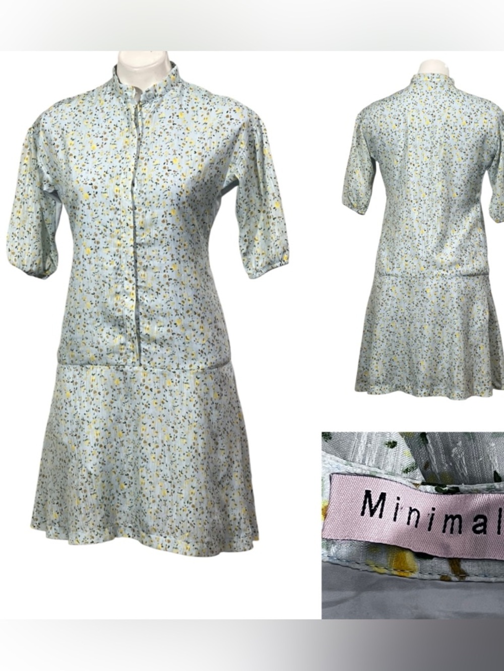 Minimal dress sz 12 Light Blue Floral drop waist Button-Front casual‎ summer